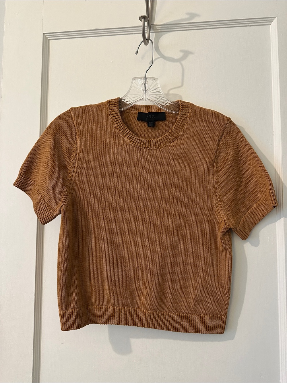 Zara Short-Sleeve Knit Top in Camel Brown